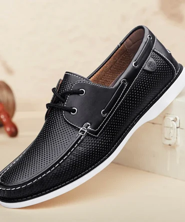 Hand-Stitched Comfortable Breathable Lace-Up Loafers Fashionable Boat Shoes for Men
