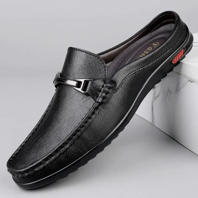 Hot Sale Mens Casual Muller Shoes Business Leather Men Half Slippers Summer Breathable Half Drag Slip-on Lazy Loafers Moccasins - Image 3