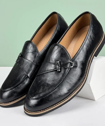 Men's Formal Leather Shoes British Style Poop Loafers Over-The-Foot Pointed Toe Breathable Non-Slip Business Casual