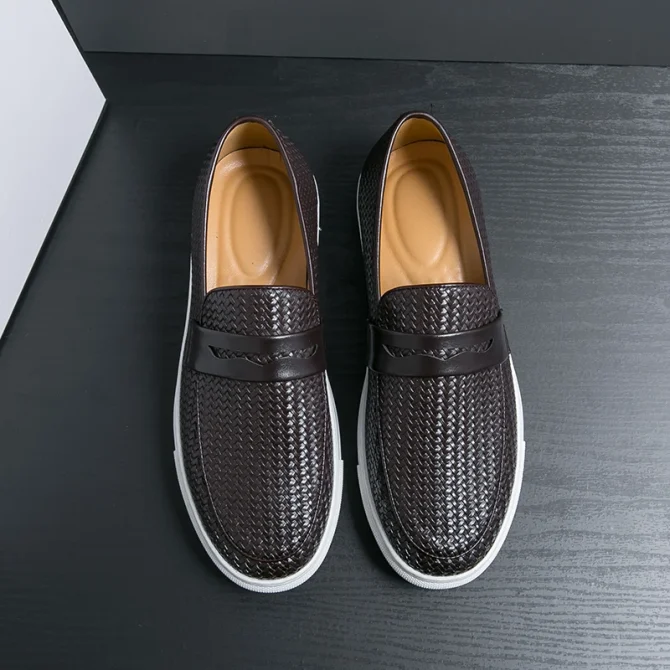 Fashion Slip On Loafers Men Shoes Board Soft Casual Leather Shoes Men Sneakers Party Weave Pattern Shoes - Image 3