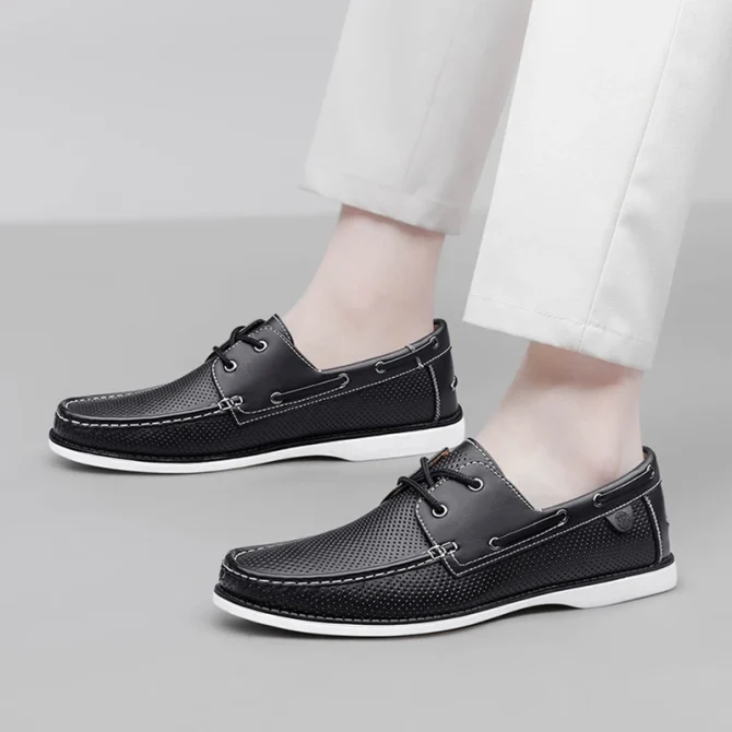 Hand-Stitched Comfortable Breathable Lace-Up Loafers Fashionable Boat Shoes for Men - Image 3