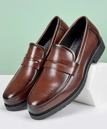 Men's Formal Leather Shoes British Style Oxford Loafers Round Toe Breathable Non-Slip Business Dress Wedding Office Casual Shos