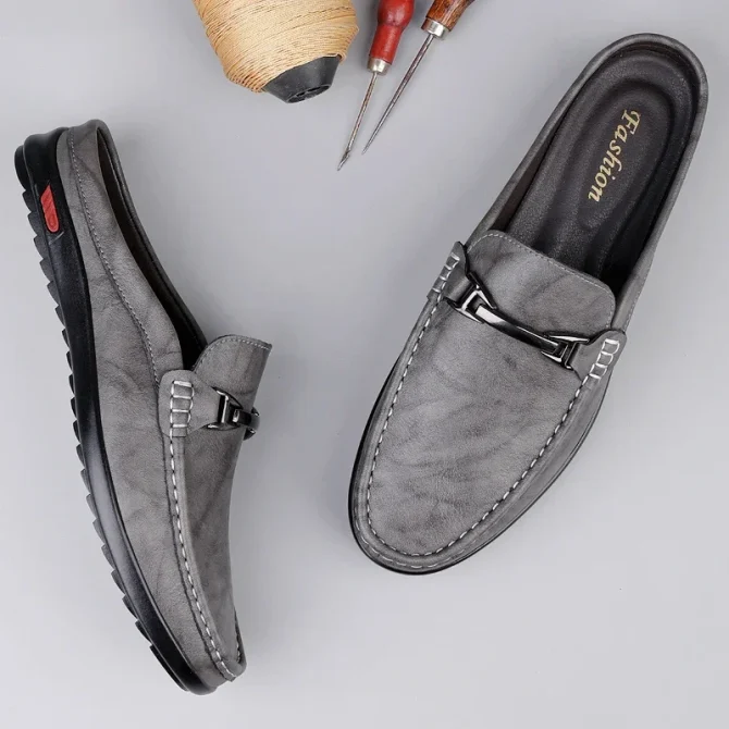 Hot Sale Mens Casual Muller Shoes Business Leather Men Half Slippers Summer Breathable Half Drag Slip-on Lazy Loafers Moccasins - Image 6