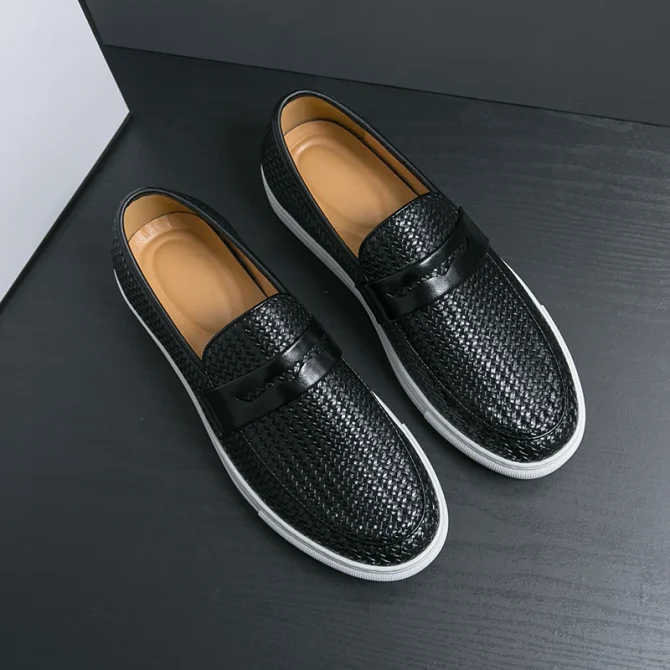 Fashion Slip On Loafers Men Shoes Board Soft Casual Leather Shoes Men Sneakers Party Weave Pattern Shoes - Image 5