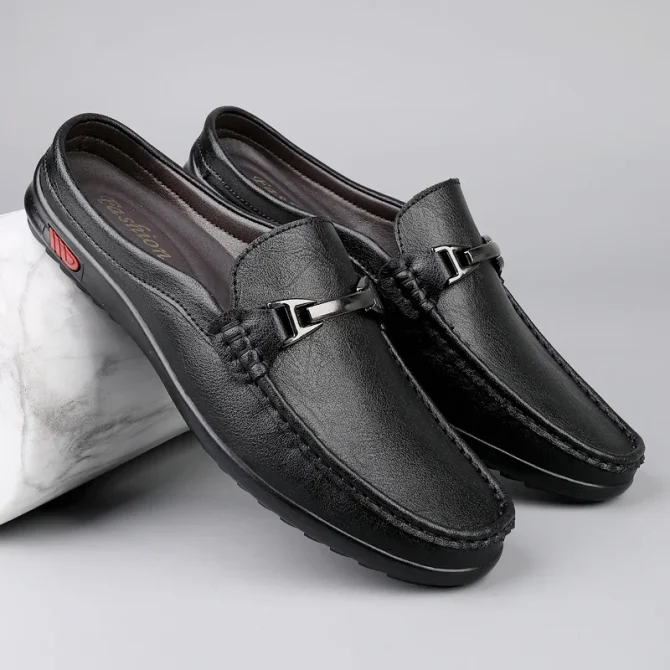 Hot Sale Mens Casual Muller Shoes Business Leather Men Half Slippers Summer Breathable Half Drag Slip-on Lazy Loafers Moccasins - Image 2