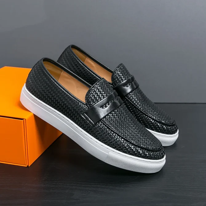 Fashion Slip On Loafers Men Shoes Board Soft Casual Leather Shoes Men Sneakers Party Weave Pattern Shoes - Image 2