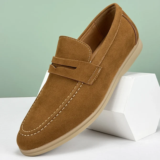 New Classic Suede Leather Men Shoes Slip On Loafers Penny Round Toe Dress Shoes Man Daily Wedding Party Business Shoes for Man