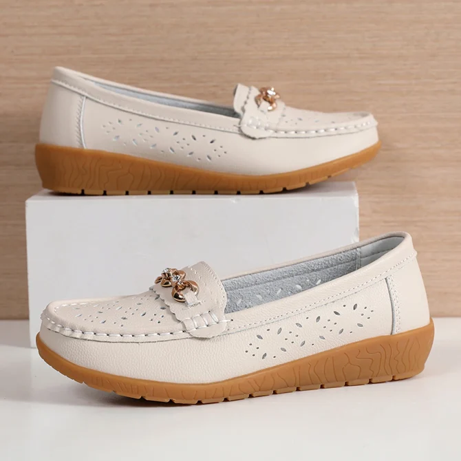 Fashion Comforty Women Shoes Lightweight Soft Leather Casual Wedges Pumps Nurse Slip On Loafers Summer Breathable Mom Shoes