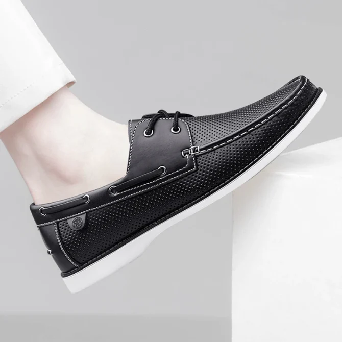 Hand-Stitched Comfortable Breathable Lace-Up Loafers Fashionable Boat Shoes for Men - Image 5
