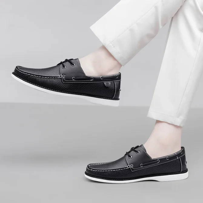 Hand-Stitched Comfortable Breathable Lace-Up Loafers Fashionable Boat Shoes for Men - Image 6