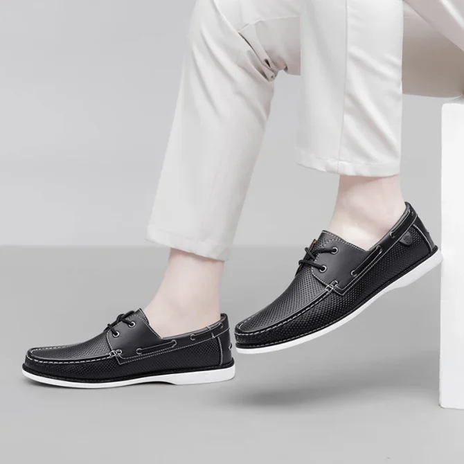 Hand-Stitched Comfortable Breathable Lace-Up Loafers Fashionable Boat Shoes for Men - Image 2