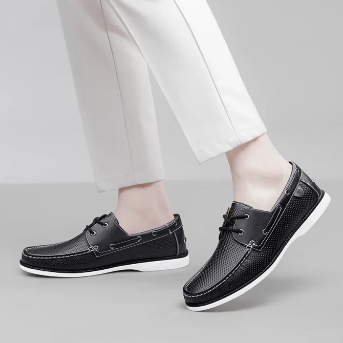 Hand-Stitched Comfortable Breathable Lace-Up Loafers Fashionable Boat Shoes for Men - Image 4