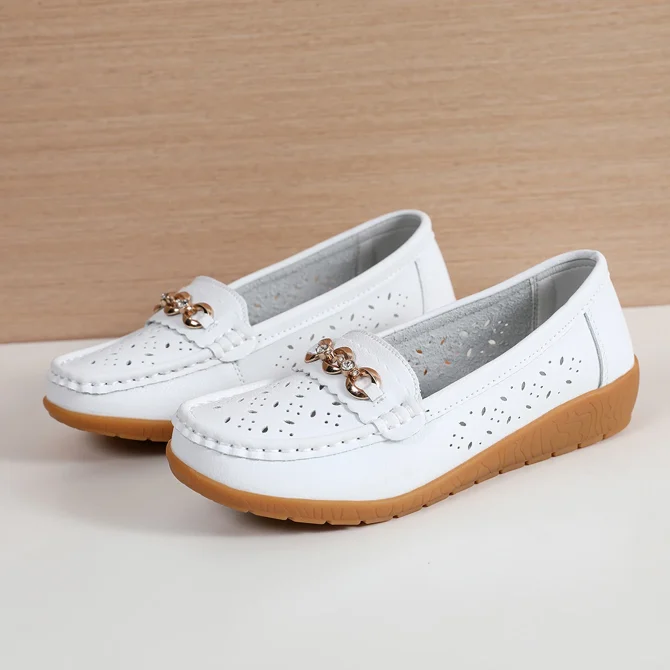 Fashion Comforty Women Shoes Lightweight Soft Leather Casual Wedges Pumps Nurse Slip On Loafers Summer Breathable Mom Shoes - Image 5