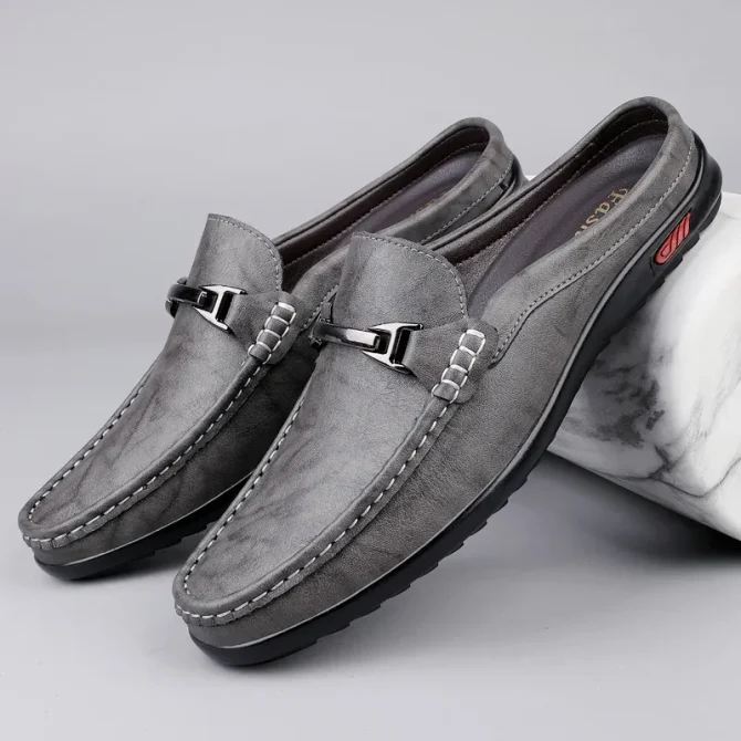 Hot Sale Mens Casual Muller Shoes Business Leather Men Half Slippers Summer Breathable Half Drag Slip-on Lazy Loafers Moccasins - Image 4